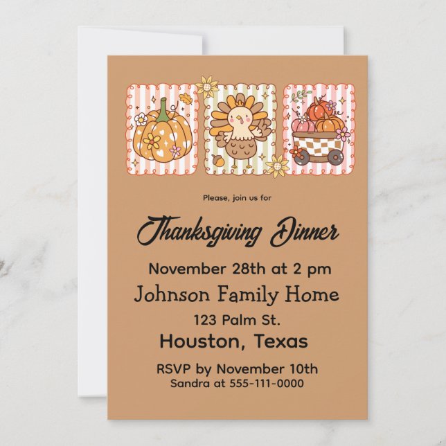 Gobble 'Til You Wobble Thanksgiving Dinner  Invitation (Front)