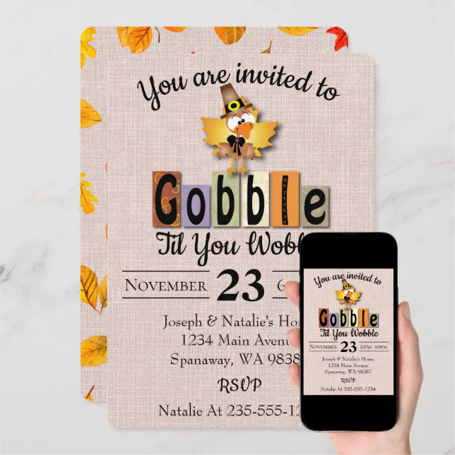 Gobble Til You Wobble Thanksgiving Invitation | Zazzle