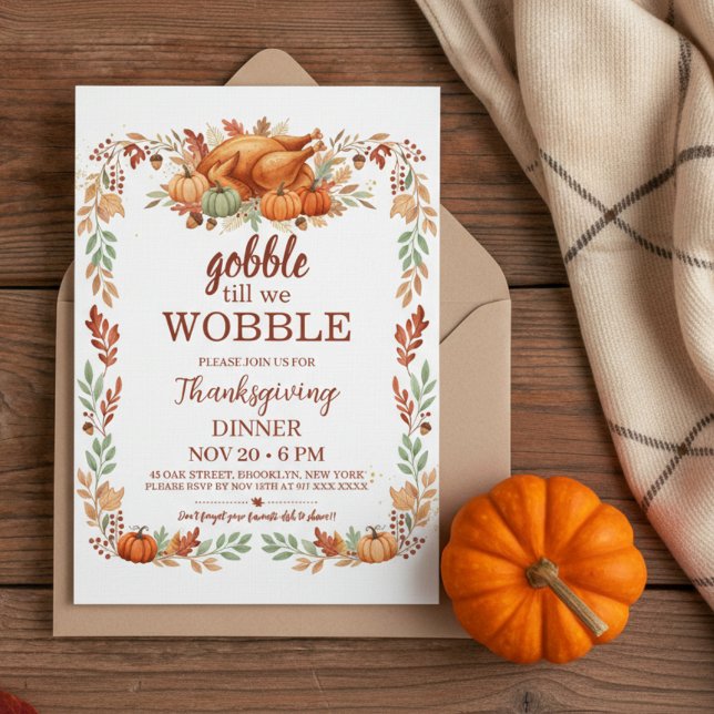 Gobble Till We Wobble Thanksgiving Invitation (thanksgiving invitation)