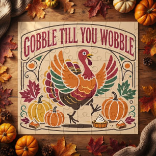 Gobble Till You Wobble Family Thanksgiving Union Jigsaw Puzzle
