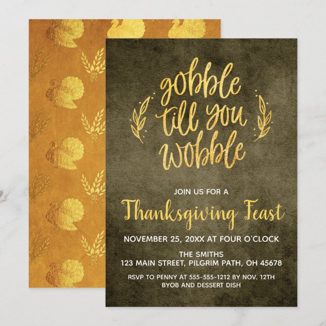 Gobble Till You Wobble Thanksgiving Invitation (Front/Back)