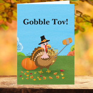 Gobble Tov! Turkey Taking a Selfie with Menorah Card