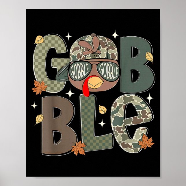 Gobble Turkey Camo Hat Thanksgiving Boys Youth Kid Poster (Front)