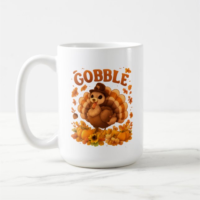 Gobble Turkey Cute Thanksgiving Fall Quote Coffee Mug (Left)