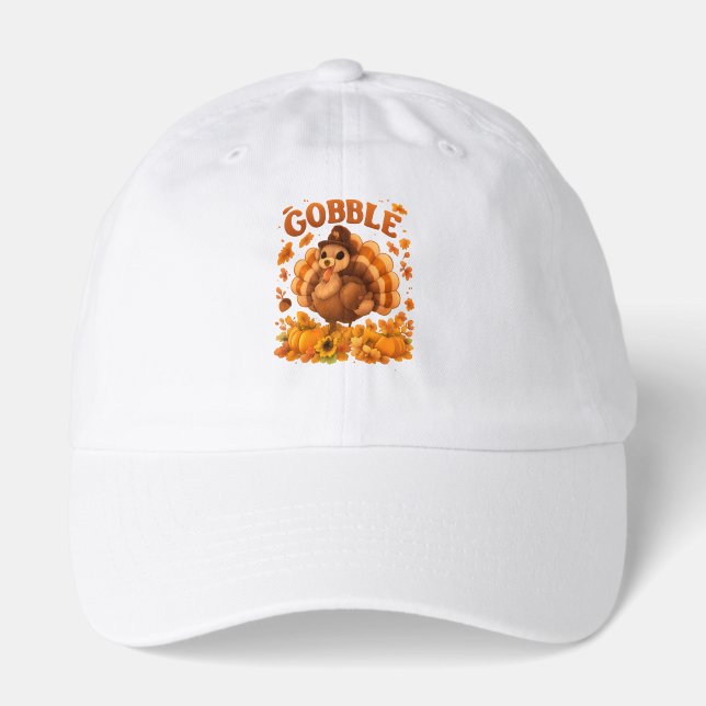 Gobble Turkey Cute Thanksgiving Fall Quote Hat (Front)