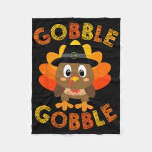 Gobble Turkey Little Boys Girls Kids Thanksgiving Fleece Blanket