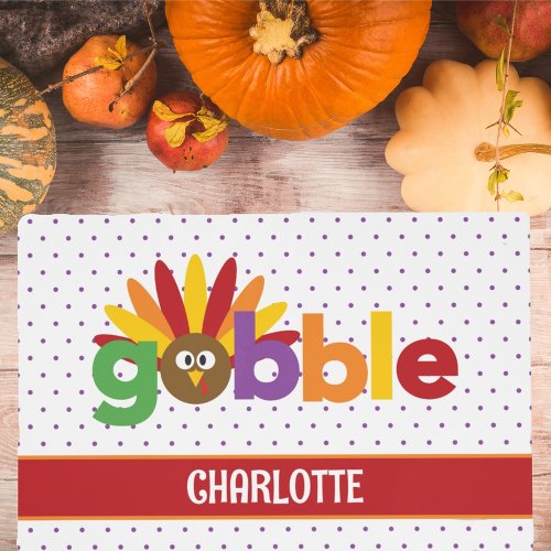 Gobble Turkey Orange Purple Kids Thanksgiving  Placemat