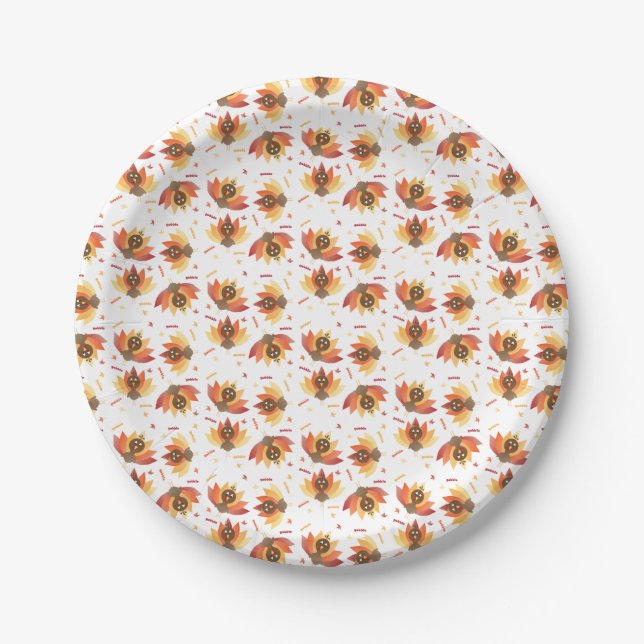 Gobble Turkey Pattern Colorful Paper Plates (Front)