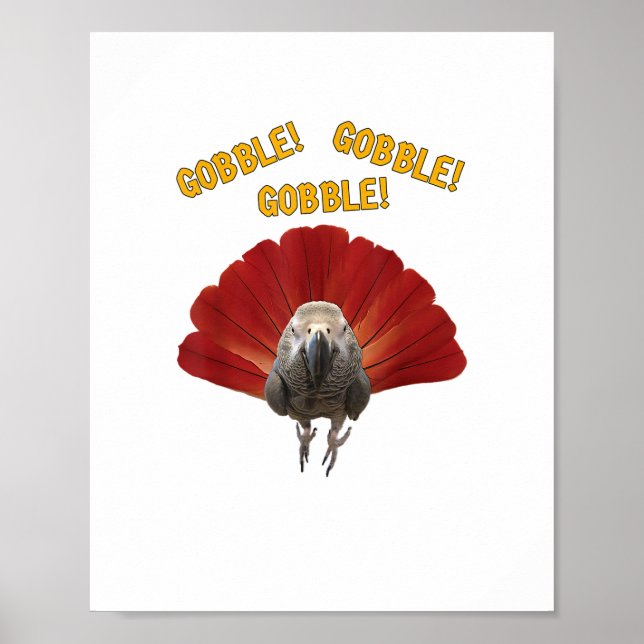 Gobble! Turkey Thanksgiving African Grey Parrot  Poster (Front)