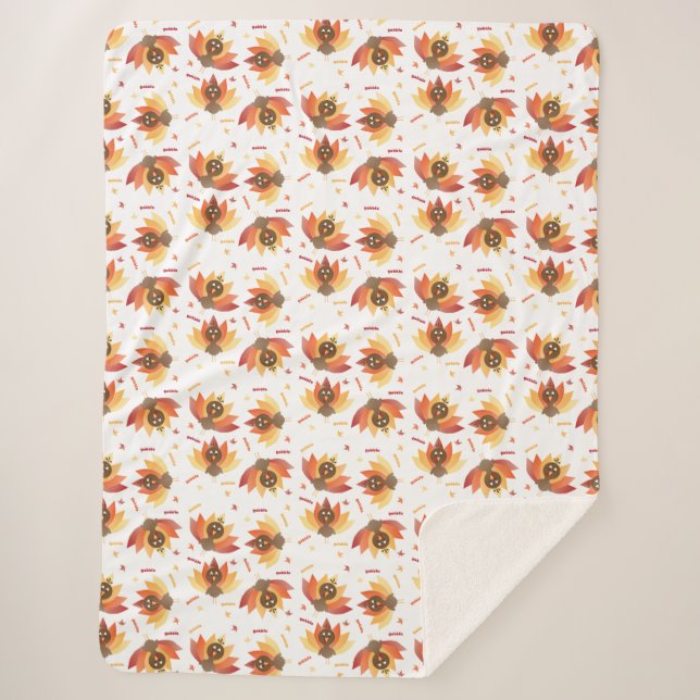 Gobble Turkey Thanksgiving Pattern Colorful Sherpa Blanket (Front)