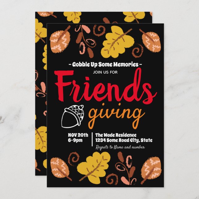 Gobble Up Friendsgiving Leaf Pattern Invitation (Front/Back)