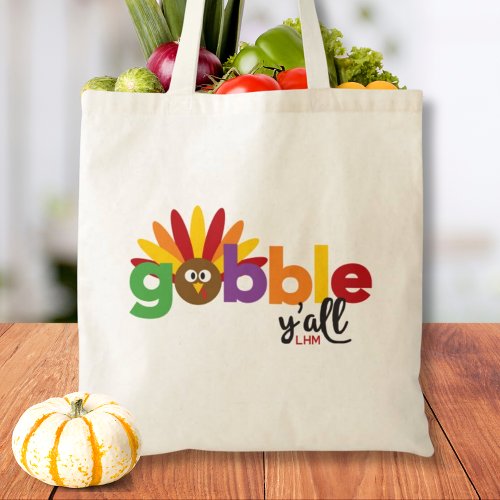 Gobble Yall Turkey Monogram Thanksgiving Tote Bag