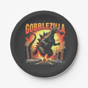 Gobblezilla Spooky Turkey Thanksgiving Gobble Paper Plates