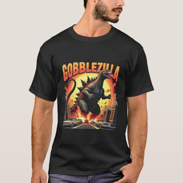 Gobblezilla Spooky Turkey Thanksgiving Gobble T-Shirt (Front)