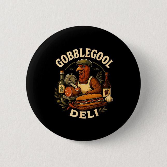 Gobbol Turkey Thanksgiving Italian Turkey Chef  Button (Front)