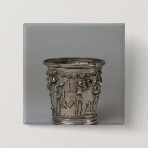 Goblet embossed with skeletons holding masks button