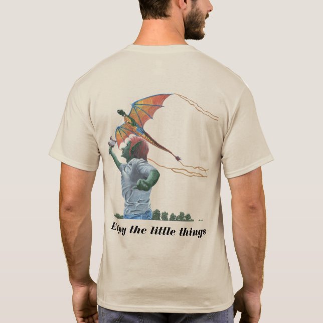 Goblin Child Flying Dragon Kite Fantasy T-Shirt (Back)