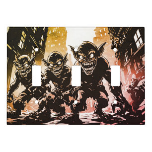 Goblin Demons Ruined City Retro 50s Graphic Style Light Switch Cover