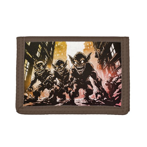 Goblin Demons Ruined City Retro 50s Graphic Style Trifold Wallet
