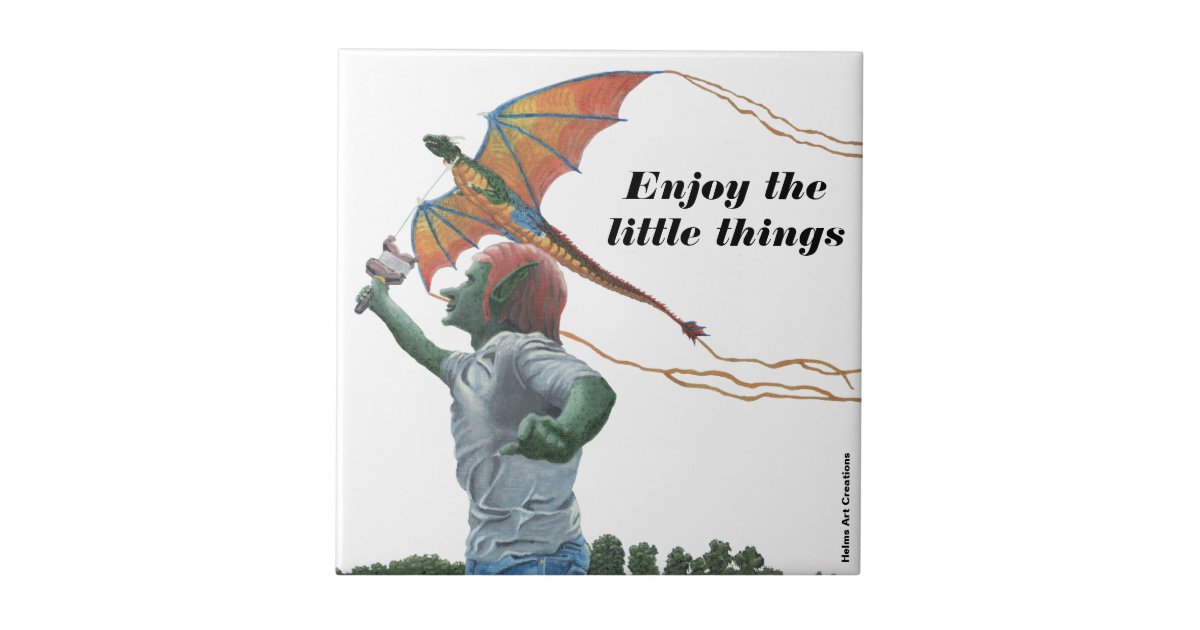 Goblin Flying Rainbow Dragon Kite Fantasy Art Tile Zazzle Com
