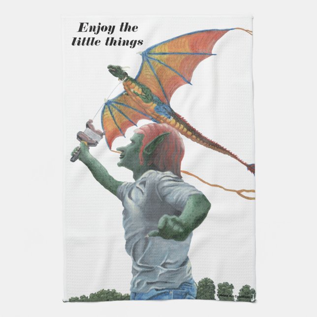 Goblin Flying Rainbow Dragon Kite Kitchen Towel (Vertical)