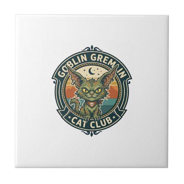 Goblin Gremlin Cat Cute Kitty Design - Goblin Grem Ceramic Tile (Front)
