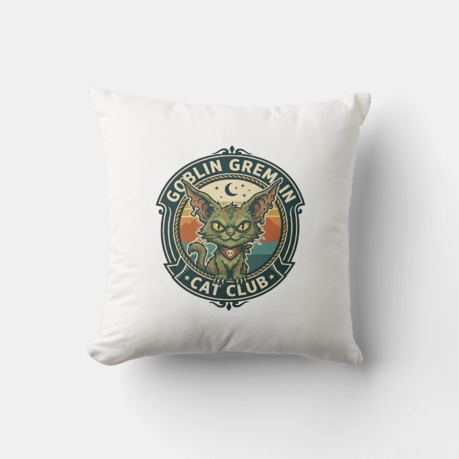 Goblin Gremlin Cat Cute Kitty Design - Goblin Grem Throw Pillow (Front)