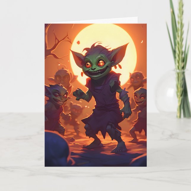 Goblin Kids Halloween Holiday Card (Front)