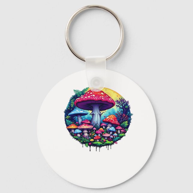 Goblincore Colorful Mushrooms Classic Keychain (Front)