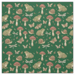 Goblincore Mushroom Frog Snail Dragonfly Pattern Fabric