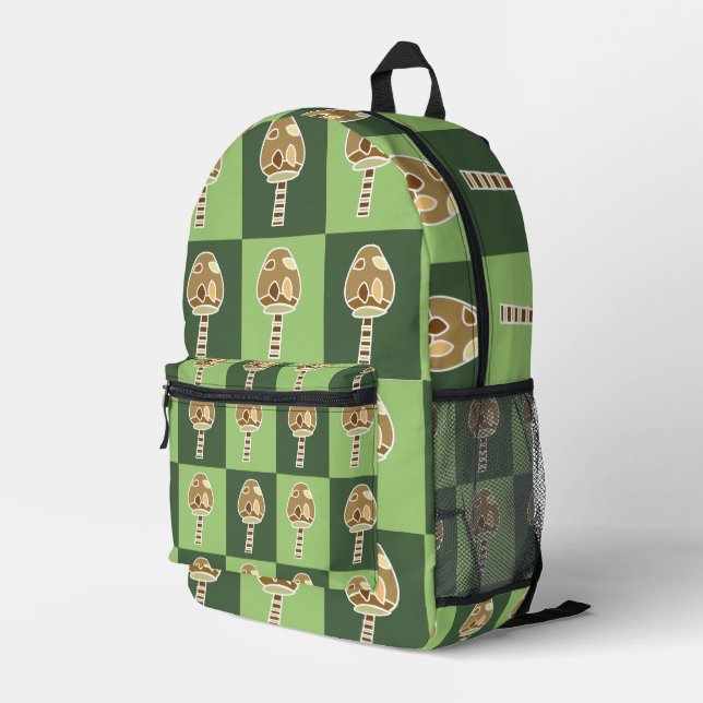 Goblincore Mushroom Green Checkered Goblincore Printed Backpack (Back Corner Right)