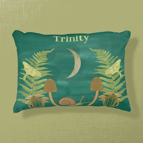 Goblincore Snail and Mushrooms Personalized Accent Pillow