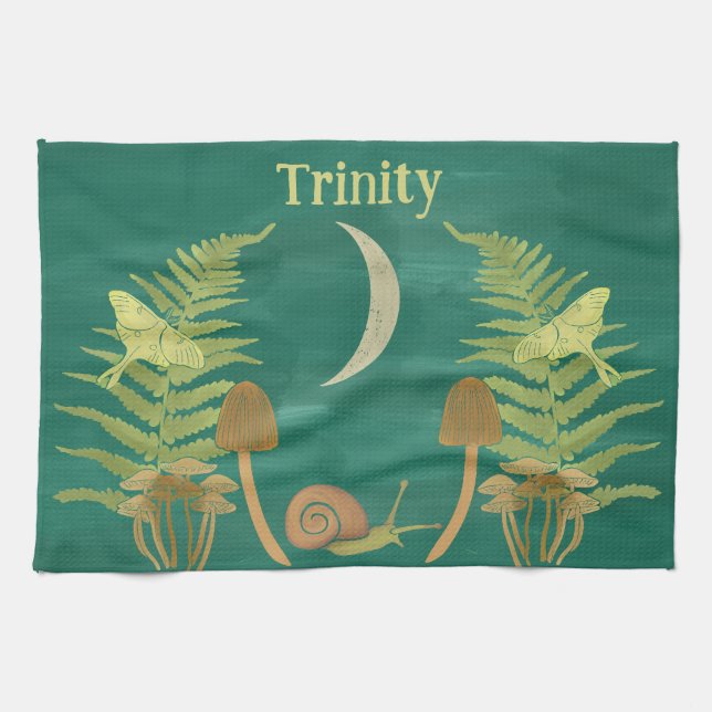 Goblincore Snail and Mushrooms Personalized Kitchen Towel (Horizontal)
