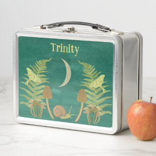 Goblincore Snail and Mushrooms Personalized Metal Lunch Box