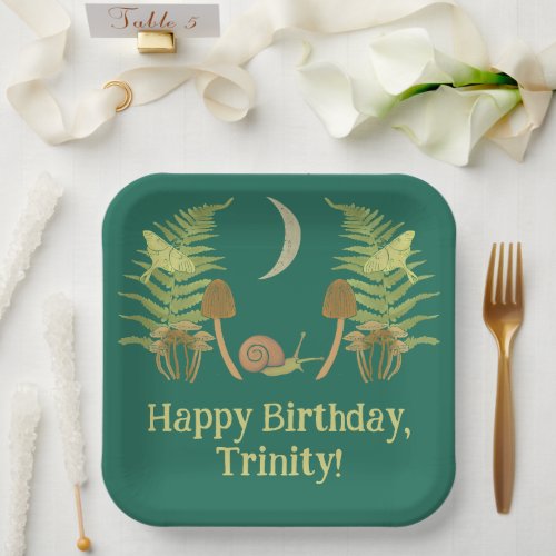 Goblincore Snail and Mushrooms Personalized Paper Plates