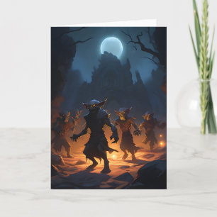 Goblins Come Out in Moonlight Halloween Holiday Card