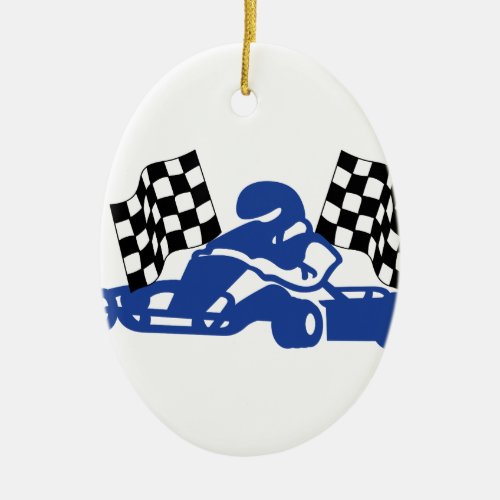 GoCart Racing Flags Ceramic Ornament