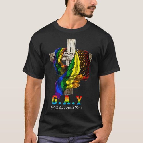 God Accepts You Christian Rainbow LGBTQ Gay Pride  T_Shirt