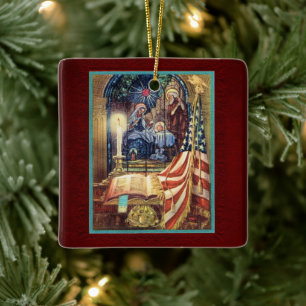 God and Country Patriotic Christmas Ceramic Ornament