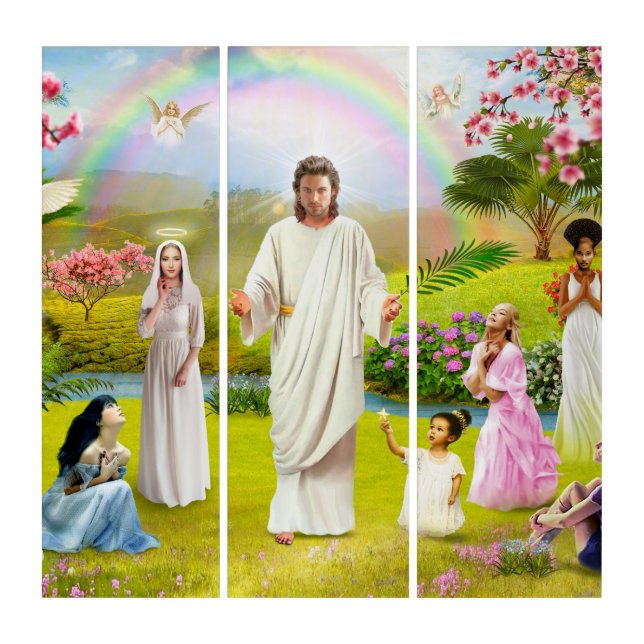 God Angel apparition of Jesus Christ Virgin Mary Triptych (Front)