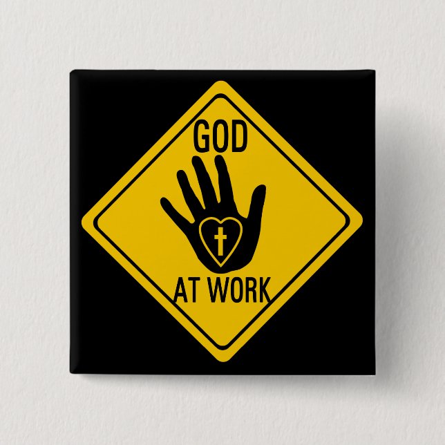GOD AT WORK. HEALING HAND LOVE HEART CROSS JESUS BUTTON (Front)
