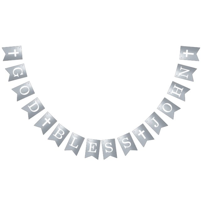 God Bless 4 Letters Name Silver Baptism Communion  Bunting Flags (All)