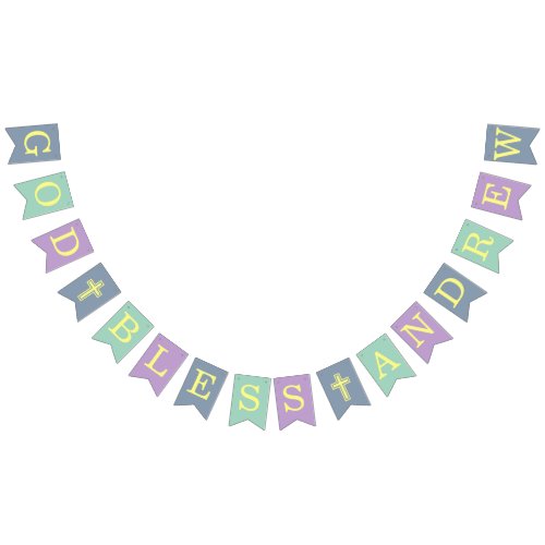 God Bless 6 Letters Blue Green Baptism Communion Bunting Flags