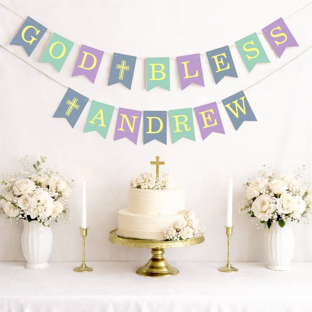 God Bless 6 Letters Blue Green Baptism Communion Bunting Flags (Creator Uploaded)