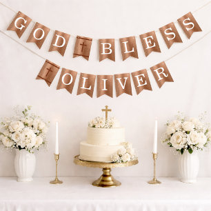 God Bless 6 Letters Copper Baptism First Communion Bunting Flags