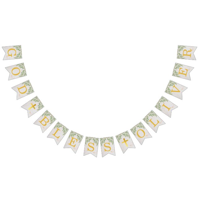 God Bless 6 Letters Foliage Gold Baptism Communion Bunting Flags (All)