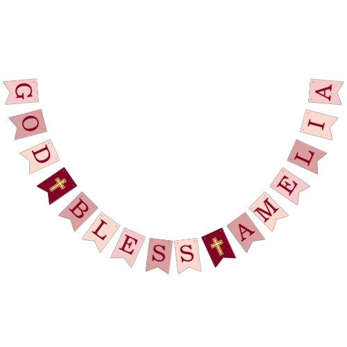 God Bless 6 Letters Girl Pink Baptism Confirmation Bunting Flags