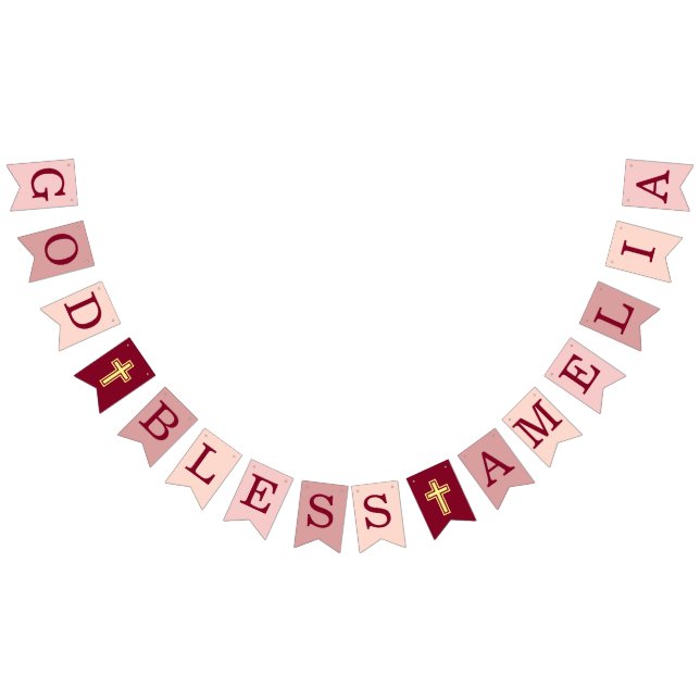 God Bless 6 Letters Girl Pink Baptism Confirmation Bunting Flags (All)