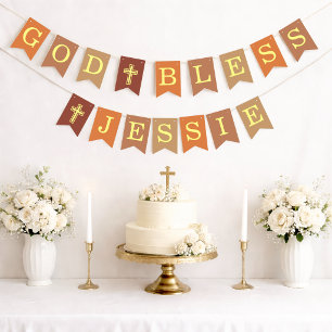 God Bless 6 Letters Neutrals Baptism Confirmation Bunting Flags