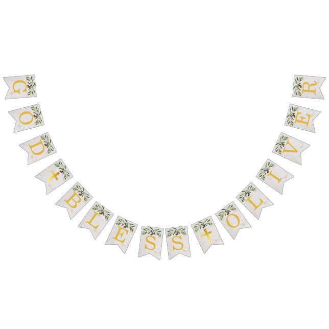 God Bless 6 Letters Olive Leaves Baptism Communion Bunting Flags (All)